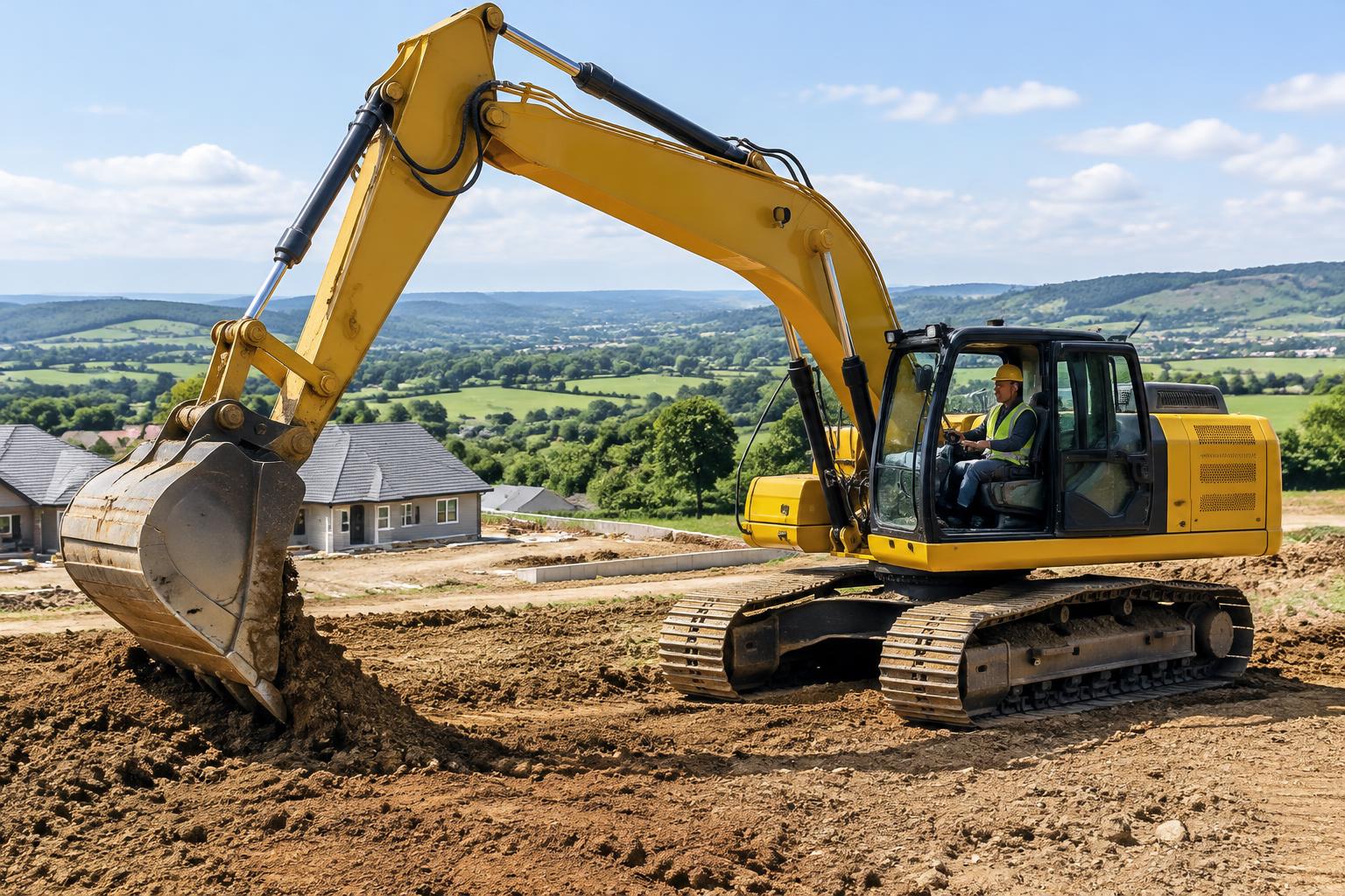 Excavator grading a building site